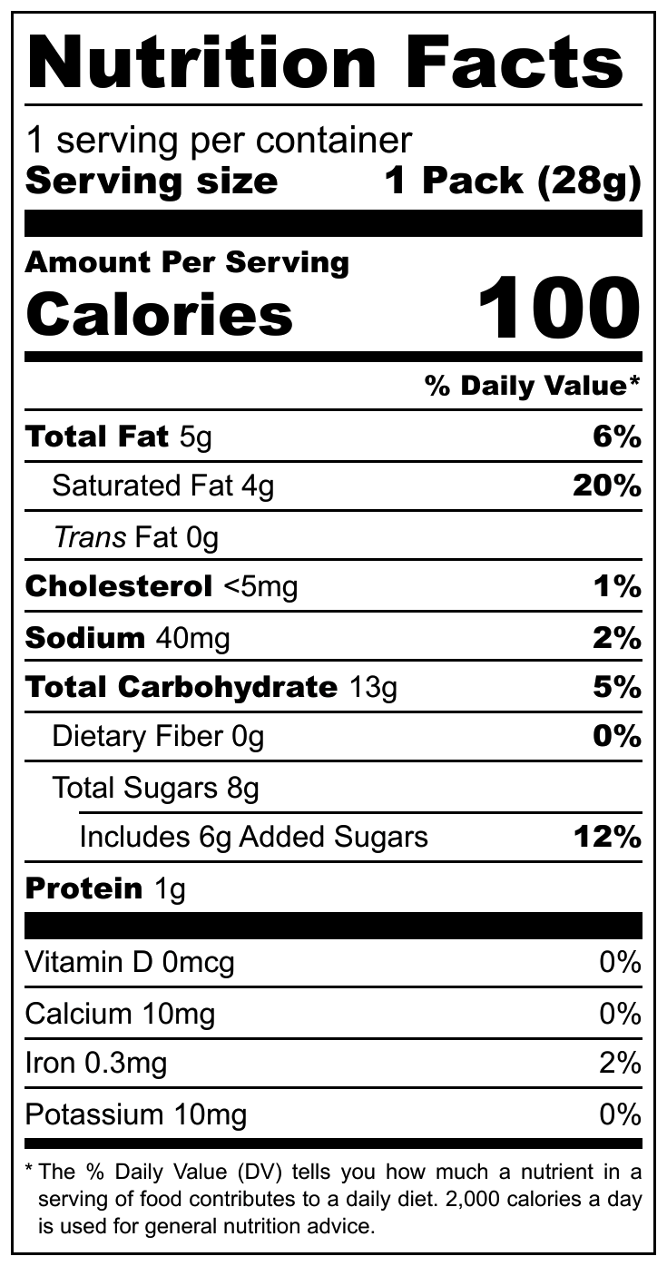 Hilal CreamFillz nutritional label