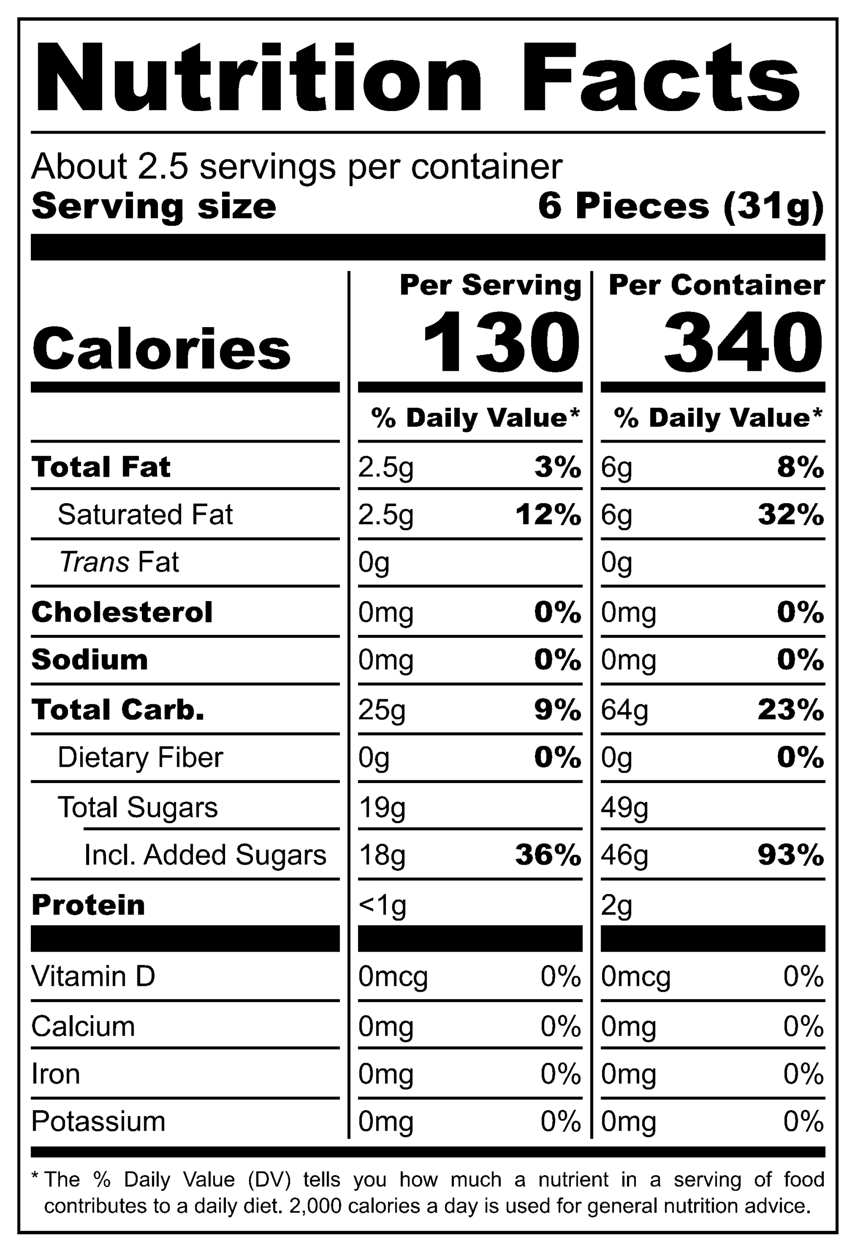 Morinaga Hi-Chew Plus Fruit nutritional label