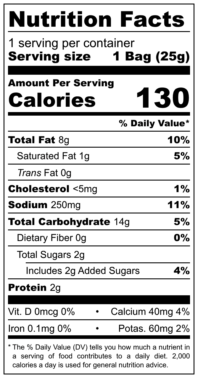 Kims Ostepops nutritional label