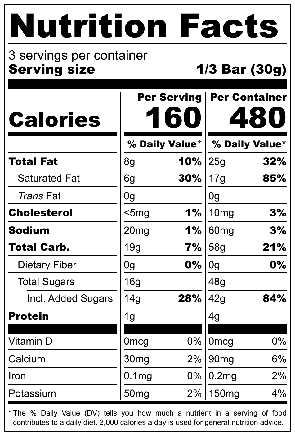 Neugebauer 1891 White Chocolate Bar nutritional label