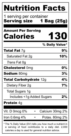 Cornitos Spiced Party Mix nutritional label