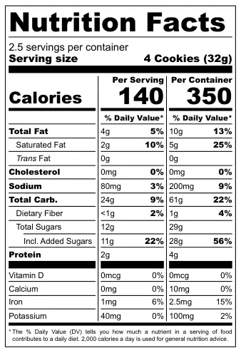 Mrs. Bector's Cremica Magicreme nutritional label