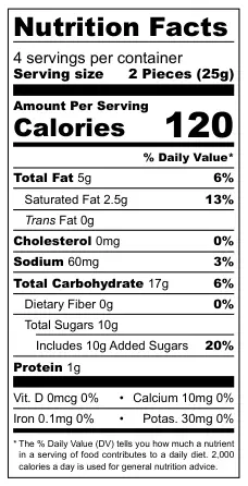 Britannia Bourbon nutritional label