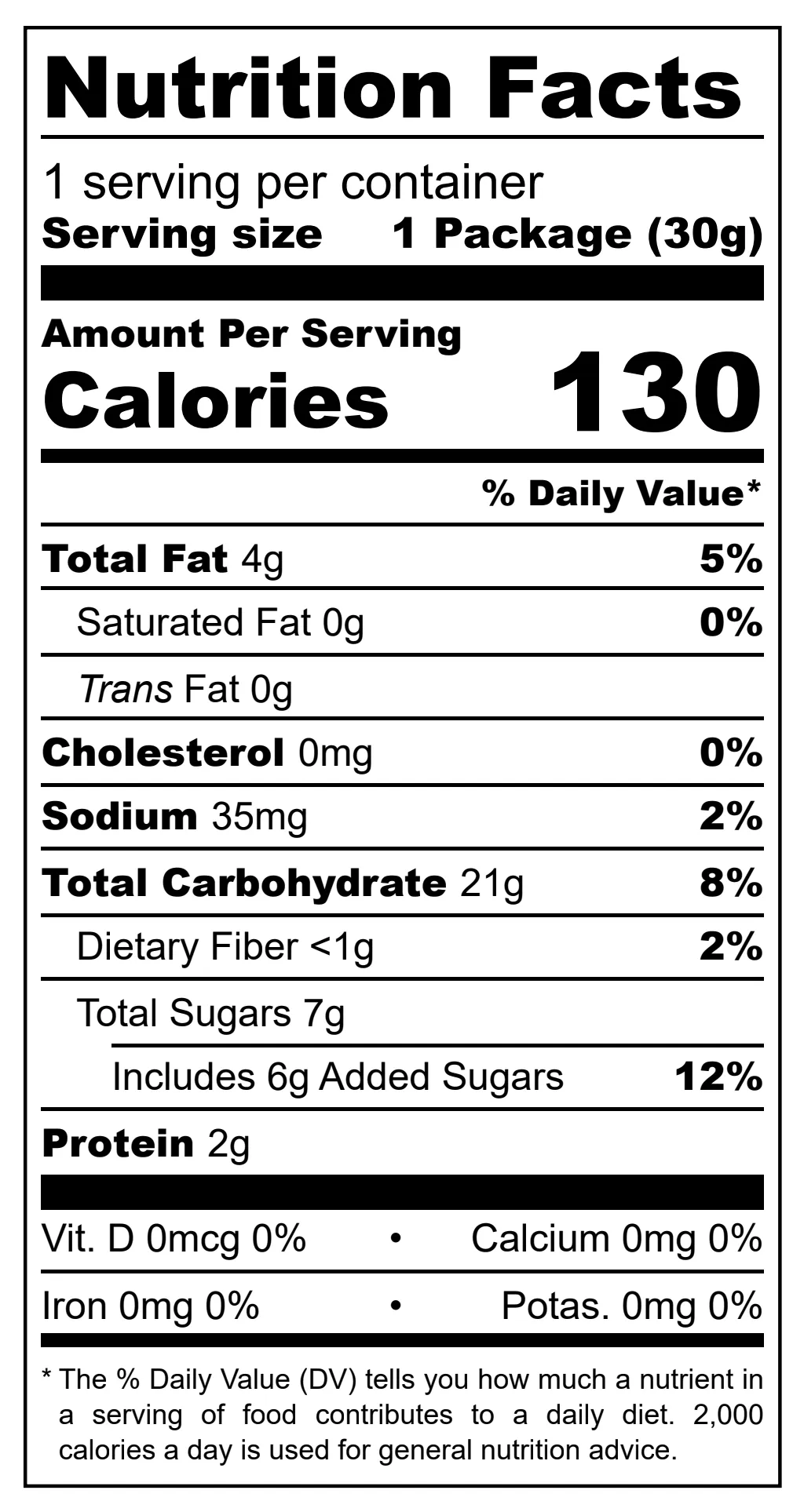 Laurieri Miniritelle nutritional label