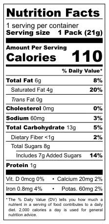 Yuraku Seika Black Thunder nutritional label