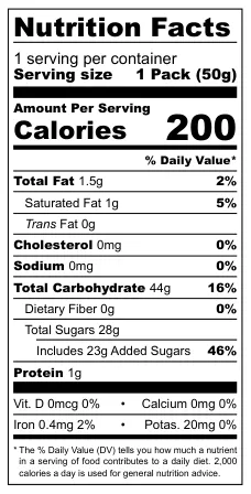 Minicco Vegan Sour More Belts nutritional label