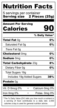 Turkish Delight w/ Rose Flavor nutritional label
