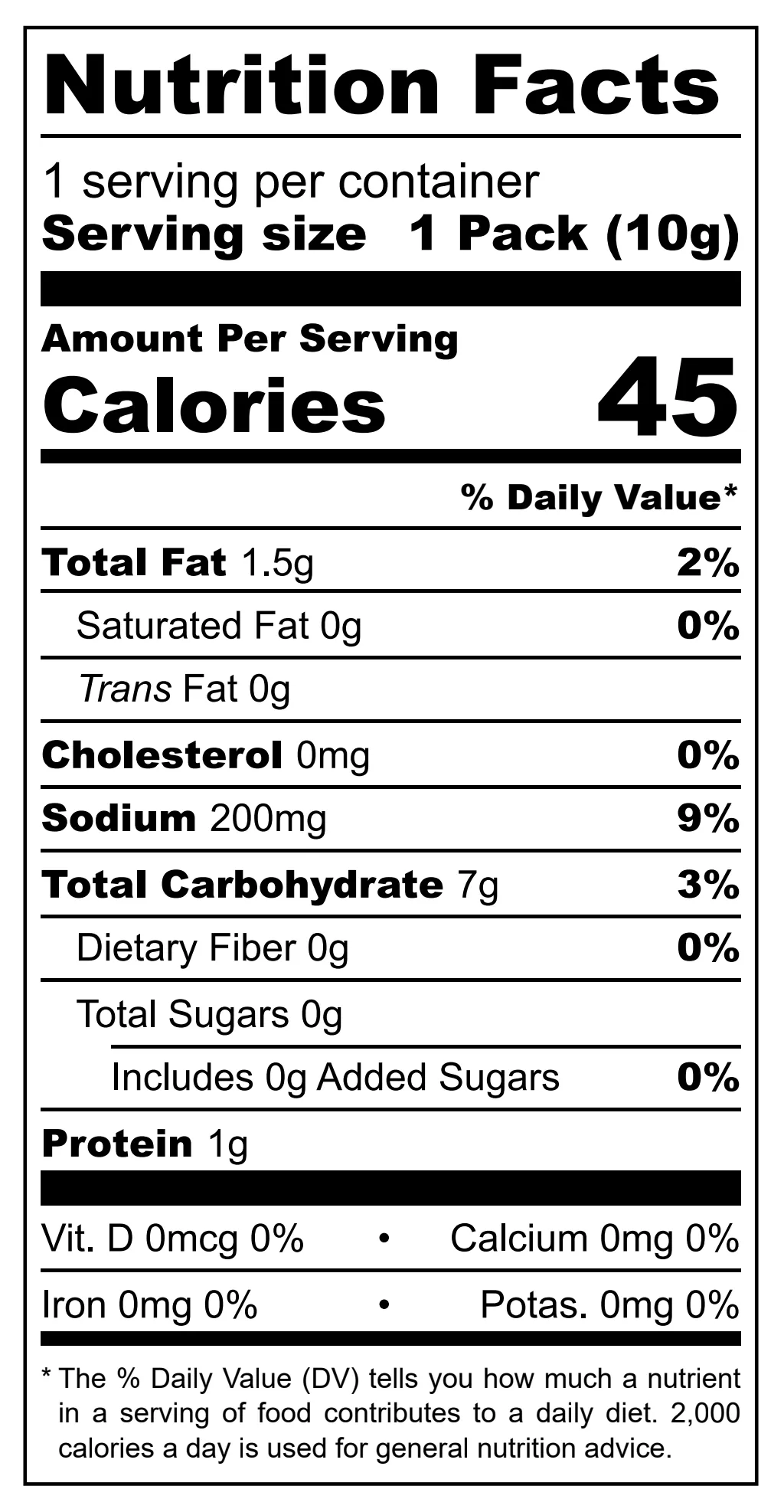 Pepitos Pepedonas nutritional label