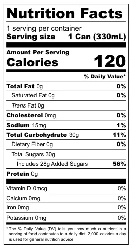 Harboe Cloudy Lemon nutritional label
