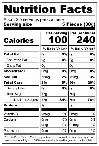 Trululu Splash Rellenas nutritional label